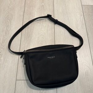 Mina Baie Black Belt/Crossbody Nylon Bag with Gunmetal Hardware
